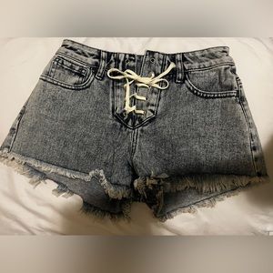Lace-up Denim Shorts